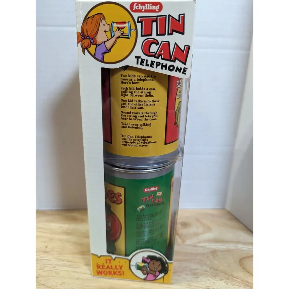 Schylling Tin string Can Telephone‎ Corn & tomato kids toy repop activity 3+